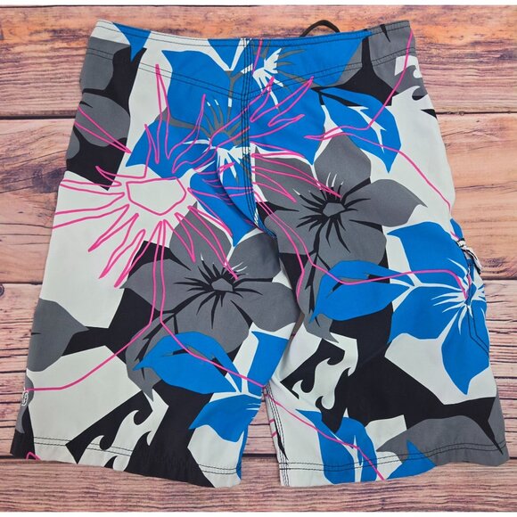 Billabong Mens Floral Board Shorts Size 32 Blue/Gray/Black 100% Polyester - Picture 2 of 8